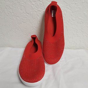 Fitflop Flats Uberknit Ballet Red Shoes Metallic Slip On Fabric Comfort Knit 6.5